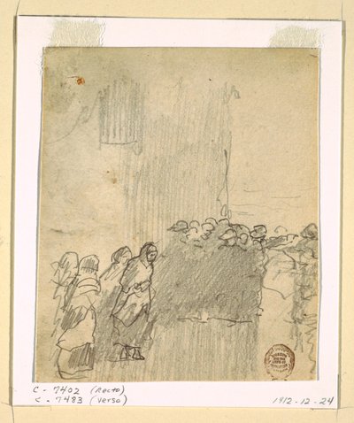 素描，《眺望大海的男人和女人》，英格兰库勒科茨，1881 年 作者 温斯洛·荷马