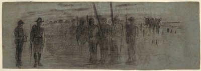 素描，军官和助手视察中队，可能拍摄于 1864 年 作者 温斯洛·荷马