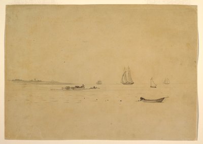 素描，有灯塔的陆地点，约 1880 年 作者 温斯洛·荷马