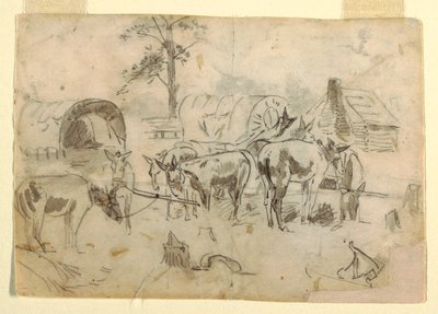 绘图，拴在马车上休息的骡子，1862 年 作者 温斯洛·荷马
