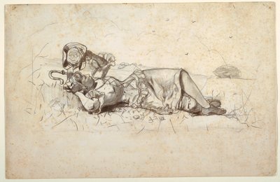 素描，休息的牧羊女，1877 年 作者 温斯洛·荷马
