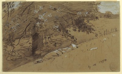 素描，树下休息的牧羊女，1878 年 作者 温斯洛·荷马