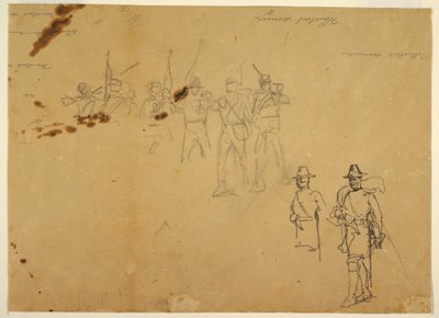 素描，单个步兵人物素描和签名练习，1862 年 作者 温斯洛·荷马