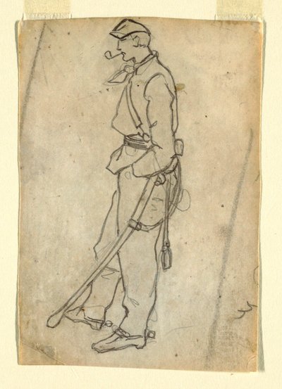 素描，拿着剑和烟斗的士兵，1862 年 作者 温斯洛·荷马