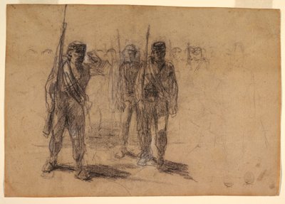 绘画，士兵操练，可能创作于 1864 年 作者 温斯洛·荷马