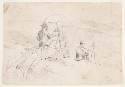 素描，"艺术家在白山写生 "和 "乡村艺术家 "的研究，1868 年 作者 温斯洛·荷马