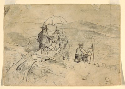 素描，"艺术家在白山写生 "和 "乡村艺术家 "的研究，1868 年 作者 温斯洛·荷马