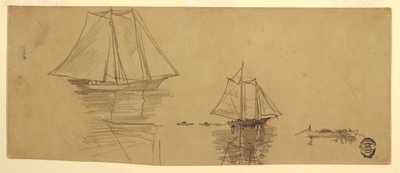 绘画，两艘双桅帆船和多莉鱼，约 1880 年 作者 温斯洛·荷马