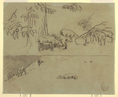 素描，两幅田野牧羊图，可能创作于 1875-78 年 作者 温斯洛·荷马