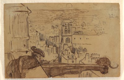 素描，巴黎风景与圣母院大教堂塔楼护栏，1867 年 作者 温斯洛·荷马