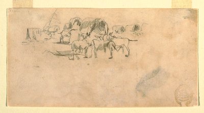 绘图，营地中的马车队，1862 年 作者 温斯洛·荷马