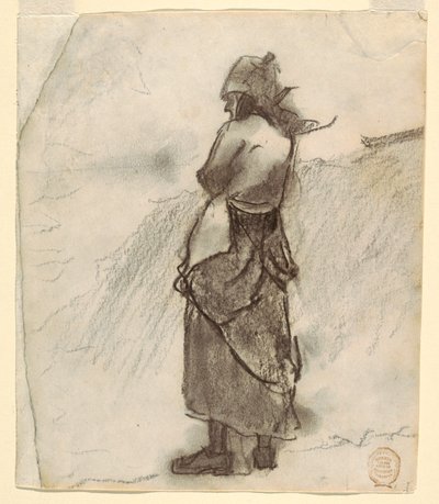 素描，《眺望大海的女人》，英格兰库勒科茨，1881-82 年 作者 温斯洛·荷马