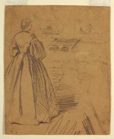 素描，站在钢琴前的女人，1862 年 作者 温斯洛·荷马