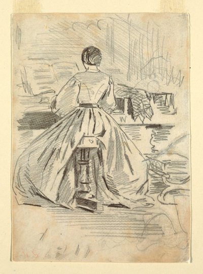 素描，钢琴前的女人，1862 年 作者 温斯洛·荷马