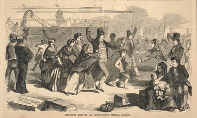 移民抵达波士顿宪法码头，摘自 1857 年 10 月 31 日《Ballou