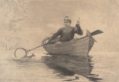 飞钓，萨拉纳克湖，1889年。 作者 温斯洛·荷马