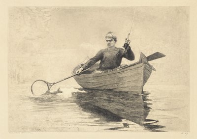 飞钓，萨拉纳克湖，1889年 作者 温斯洛·荷马