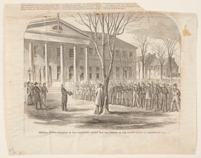托马斯将军在华盛顿特区为应征入伍的志愿军宣誓就职 作者 Harper and Bros.，纽约，纽约，美国