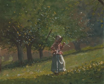 拿着干草耙子的女孩，1878年。 作者 温斯洛·荷马