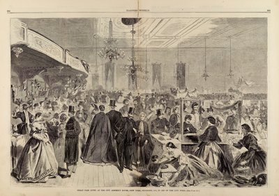 1861 年 12 月在纽约市议会厅举办的盛大博览会，为城市贫民提供援助》，摘自《哈珀周刊》，1861 年 12 月 28 日 作者 温斯洛·荷马
