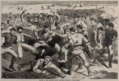 营地假日-1865年，士兵们玩足球。 作者 温斯洛·荷马