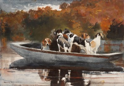 狩猎犬在船上（等待出发） 作者 温斯洛·荷马