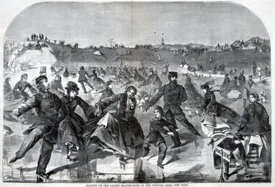 在女士滑冰池上滑冰--中央公园，摘自《哈珀周刊》1860 年 1 月 28 日 作者 温斯洛·荷马