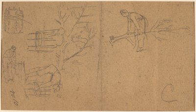 士兵们砍伐树苗，并将树苗编织成篮子[背面] 作者 温斯洛·荷马
