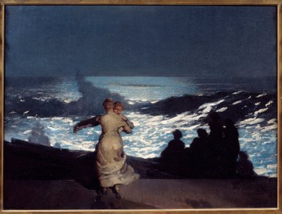 夏天的晚上。 妇女在月光下跳舞。 Winslow Homer (1836-1910) Ec. 的绘画 是 作者 温斯洛·荷马