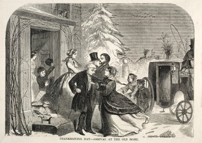 感恩节-到达老家，1858年。 作者 温斯洛·荷马