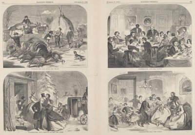 感恩节--方法和手段[左上]，1858年出版。 作者 温斯洛·荷马