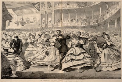 1863 年 11 月 5 日在音乐学院举行的盛大俄罗斯舞会，摘自《哈珀周刊》1863 年 11 月 21 日 作者 温斯洛·荷马