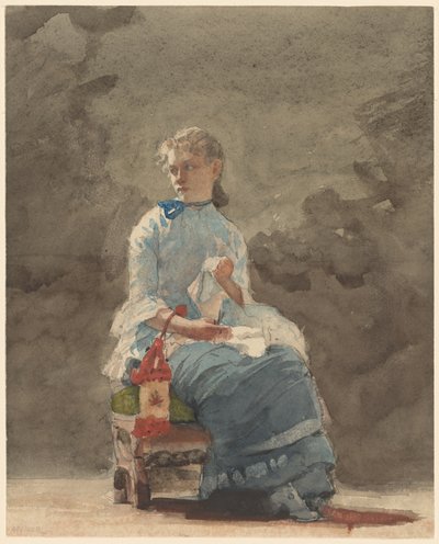 女人缝纫，1878-9（灰白色水彩纸上的石墨水彩） 作者 温斯洛·荷马