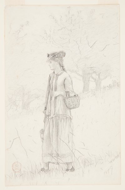 背着篮子的年轻女子 作者 Winslow Homer