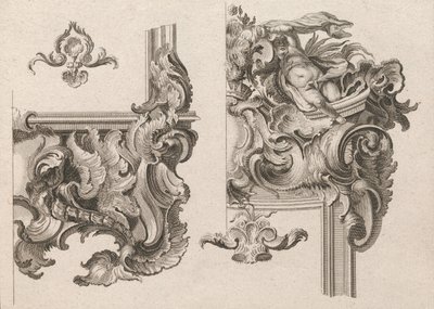 祭坛框架右下角和右上角的装饰建议...，约1750-56年印刷。 作者 沃尔夫冈·克里斯托夫·迈尔