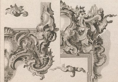 祭坛框架右下角和右上角的装饰建议...，约1750-56年印刷。 作者 沃尔夫冈·克里斯托夫·迈尔