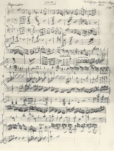 小调钢琴奏鸣曲的开始。 KV310。亲笔签名。 1778 作者 沃尔夫冈·阿玛迪斯·莫扎特