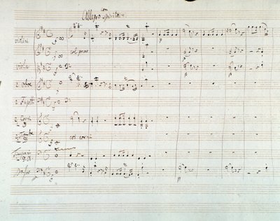 莫扎特《D大调第八交响曲》乐谱页（1768）。 作者 沃尔夫冈·阿玛迪斯·莫扎特