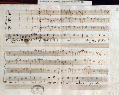 莫扎特的 Querite primum regnum Dei 乐谱页面，获得了 Accademico filarmonico (1770) 的称号 作者 沃尔夫冈·阿玛迪斯·莫扎特