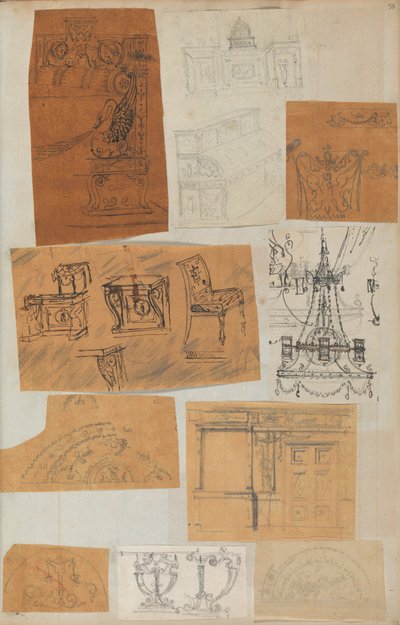 来自一个剪贴簿的页面，其中包含建筑的图画和一些印刷品，大约1800-1850年。创作者。Charles Percier工作室, Pierre François Léonard Fontaine工作室。 作者 Charles Percier 工作室，Pierre 工作室