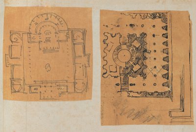 来自一个剪贴簿的页面，其中包含建筑的图画和一些印刷品，大约1800-1850年。创作者。Charles Percier工作室, Pierre François Léonard Fontaine工作室。 作者 Charles Percier 工作室，Pierre 工作室