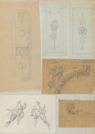 来自一个剪贴簿的页面，其中包含建筑的图画和一些印刷品，大约1800-1850年。创作者。Charles Percier工作室, Pierre François Léonard Fontaine工作室。 作者 Charles Percier 工作室，Pierre 工作室