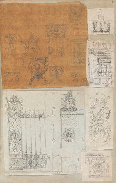来自一个剪贴簿的页面，其中包含建筑的图画和一些印刷品，大约1800-1850年。创作者。Charles Percier工作室, Pierre François Léonard Fontaine工作室。 作者 Charles Percier 工作室，Pierre 工作室
