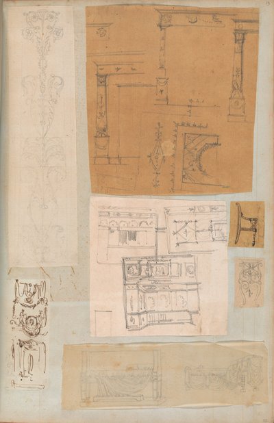 来自一个剪贴簿的页面，其中包含建筑的图画和一些印刷品，约1800-1850年。创作者：Charles Percier工作室, Pierre François Léonard Fontaine工作室。 作者 Charles Percier 工作室，Pierre 工作室