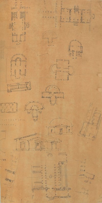 来自一个剪贴簿的页面，其中包含建筑的图画和一些印刷品，约1800-1850年。创作者：Charles Percier工作室, Pierre François Léonard Fontaine工作室。 作者 Charles Percier 工作室，Pierre 工作室