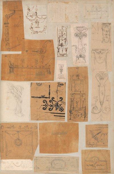 来自一个剪贴簿的页面，其中包含建筑的图画和一些印刷品，大约1800-1850年。创作者。Charles Percier工作室, Pierre François Léonard Fontaine工作室。 作者 Charles Percier 工作室，Pierre 工作室