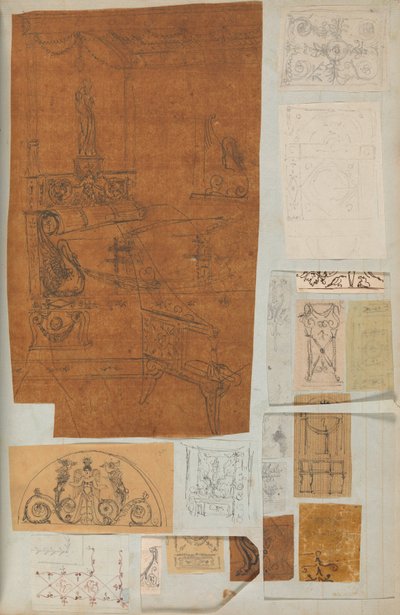 来自一个剪贴簿的页面，其中包含建筑的图画和一些印刷品，约1800-1850年。创作者：Charles Percier工作室, Pierre François Léonard Fontaine工作室。 作者 Charles Percier 工作室，Pierre 工作室