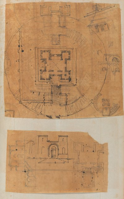 来自一个剪贴簿的页面，其中包含建筑的图画和一些印刷品，约1800-1850年。创作者：Charles Percier工作室, Pierre François Léonard Fontaine工作室。 作者 Charles Percier 工作室，Pierre 工作室