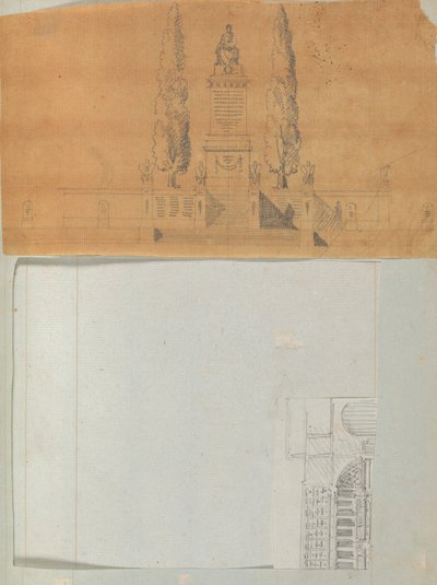 来自一个剪贴簿的页面，其中包含建筑的图画和一些印刷品，大约1800-1850年。创作者：Charles Percier工作室, Pierre François Léonard Fontaine工作室。 作者 Charles Percier 工作室，Pierre 工作室