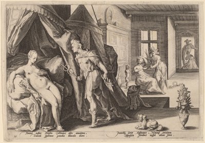 水星将阿格拉洛斯变为石头后进入赫斯的房间 作者 Hendrick Goltzius 工作室，Hendrick Goltzius 之后